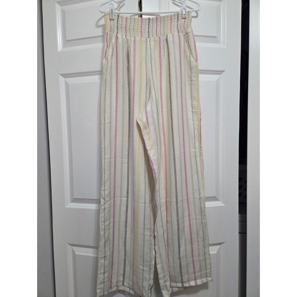 Urban Rebel Striped Cotton Pants Cream Pink Gray Blue Green Yellow Womens, Large